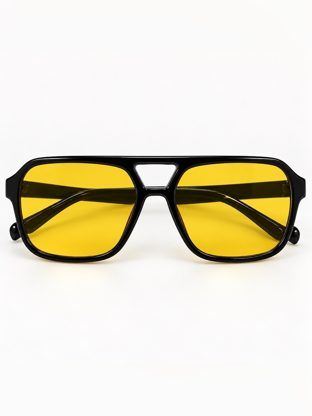 Y2K Black Aviator Sunglasses Yellow Tinted Lens Retro Unisex